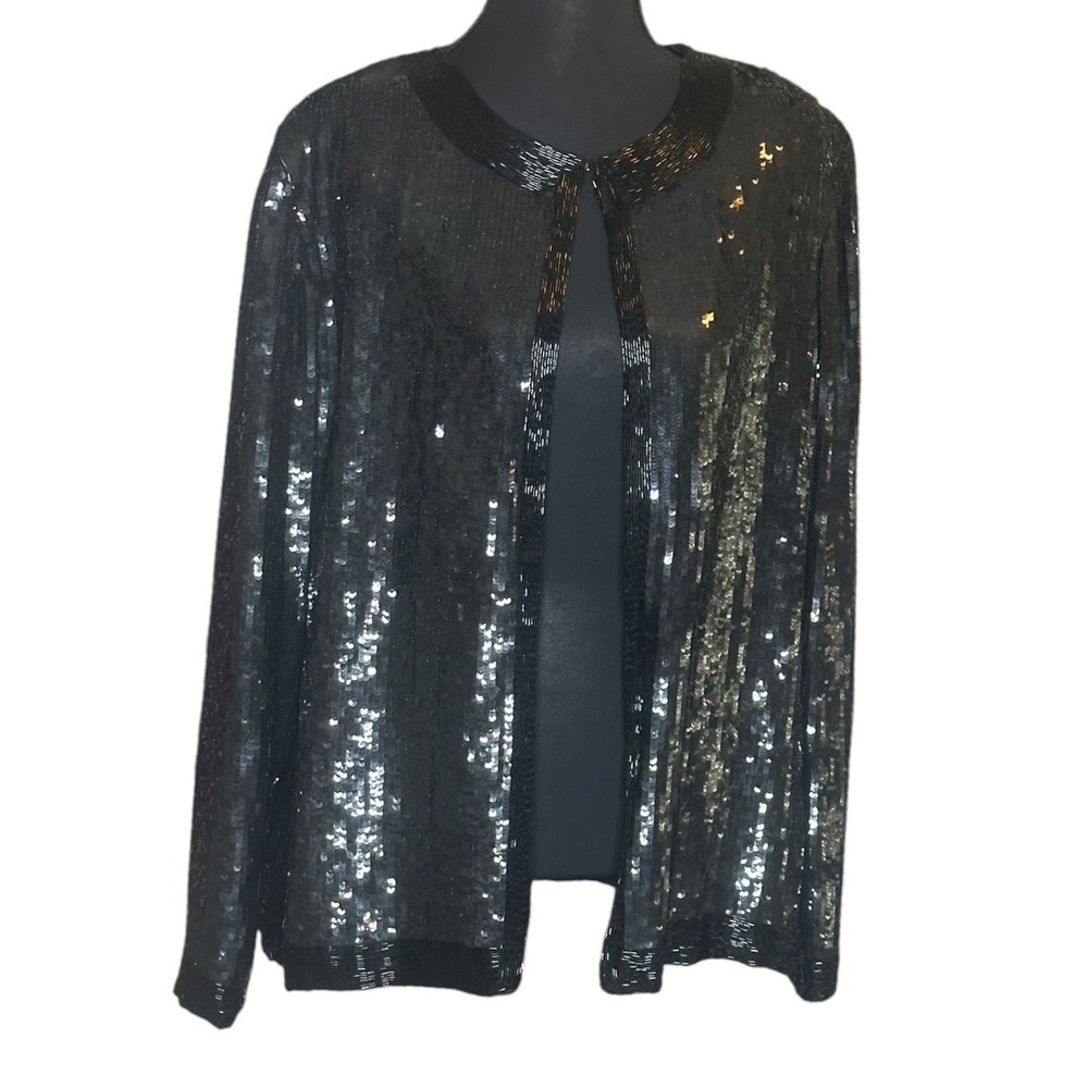 Exclusive by Jainsons International Black Sequin Silk Jacket Vintage Size M NWT
